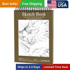 9x12 Inch Artistic Sketchbook, Top Spiral Bound, 100gsm Sketch Paper, Dark Br...