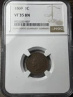 1869 1c NGC VF-35 Indian Head Cent