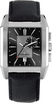 JACQUES LEMANS Quarzuhr 1-2162A Armbanduhr Herrenuhr Lederarmband Schwarz