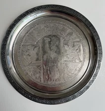 Antique AESTHETIC MOVEMENT Quadruple Plate Round Tray Cherubs Birds Woman Dancer