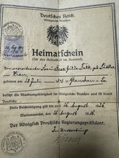 Heimatschein Deutsches Reich 1916