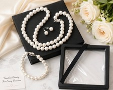 Elegant White Faux Pearl Jewelry Set Necklace, Bracelet Stud Earrings