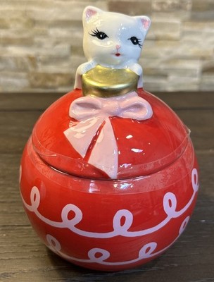 New 6.25'' Ornament Container with Cat Lid by Ashland Berry Jolly