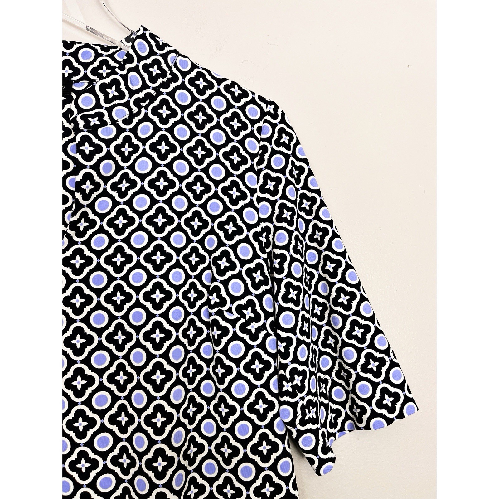 Talbots Black Blue Geometric Printed Split Neck N… - image 13