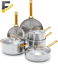 Stainless Steel Tri-Ply Reserve 10 Piece Cookware Pots and Pans Set Multiclad Pf