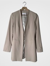 Calvin Klein Womens Beige Open Front Collarless Long Blazer Jacket Size 6 NWOT