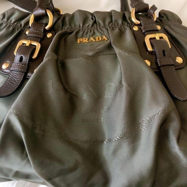PRADA Tote Bag Lettering Logo Khaki Nylon with Card thumbnail 5