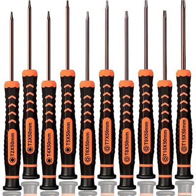 Torx Screwdriver Set of T2-T15, TECKMAN 10-Piece Magnetic Small, Black-orange 