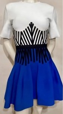 $2590 Alexander McQueen Women White Blue Corset Jacquard Mini A-Line Dress Sz L