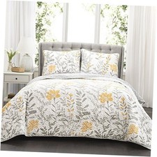 Aprile Reversible Floral Quilt King Size 3 Piece Set California King, Yellow