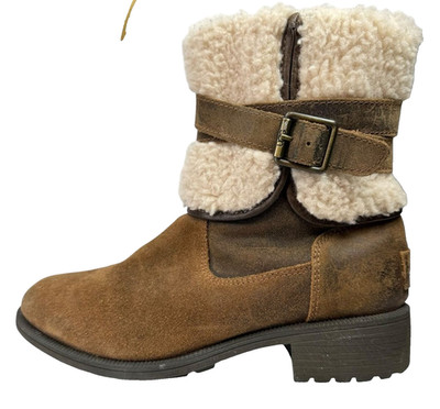 Ugg Blayre Cuffed Shearling Leather Belted Moto Boots Size 6 Boho Western Cozy
