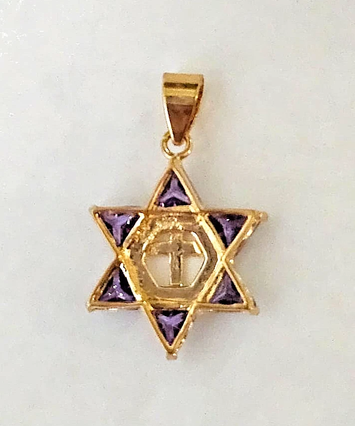 Piedras de amatista natural recubiertas de plata con estrella de David de oro de 14 k Foto 3 de 4