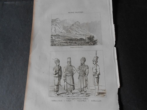1836 INCISIONE ACCIAIO GRECIA DELFI PARNASO TRUPPE TURCHE ARTIGLIERIA