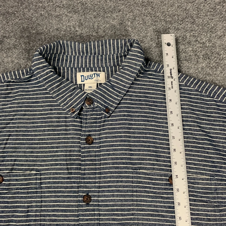 Duluth Trading Mens Shirt 4XL Blue White Striped Button Up Long Sleeve Cotton - Image 4 of 4