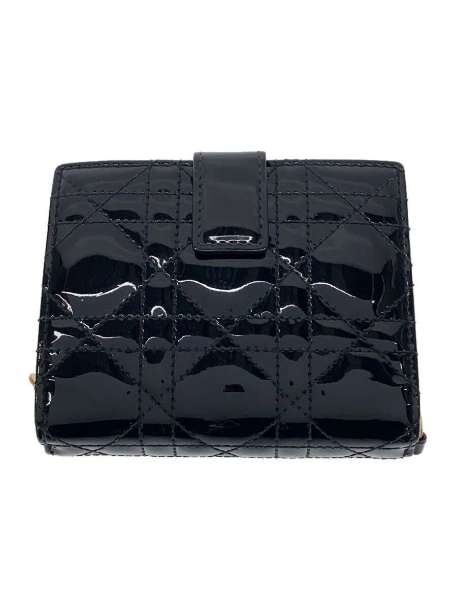 Portefeuille femme Christian Dior double pli émail noir plié occasion