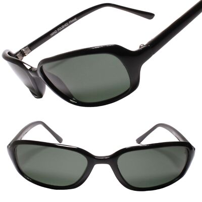 Nostalgic 90s Style Old Stock True Vintage Slim Frame Rectangle Black Sunglasses