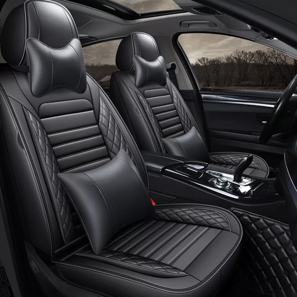 5 Seats Car Seat Covers Full Set PU Leather Front Rear Back Padded Mat Universal