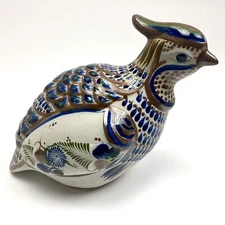 Tonala Pottery Quail Bird Mexico Artist Signed U.O. Santana Hand Painted Vintage
