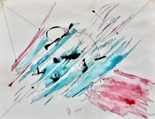 Unframed ABSTRACT painting on paper -- “Multiple Streaming” [10.5”x14”]