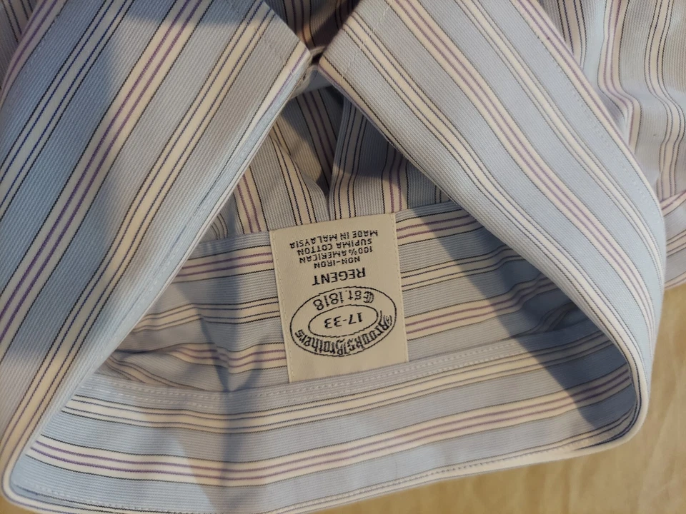Mens New Brooks Bothers Dress Shirt 17 33 Blue Button Cotton - Image 4 of 4
