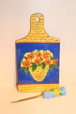 Centrum Hand Painted Ceramic Cheese Board And Knife Set Flowers Blue Poppy