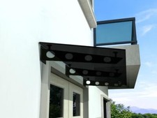 BuyLando (3S) 250x90 cm Grauglas Glasvordach inkl. Edelstahlhalter in Schwarz