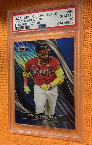 2024 Topps Chrome Black Ronald Acuna JR. #50 Blue Refractor /75 PSA 10 Gem Mint - 第 2/7 張圖片