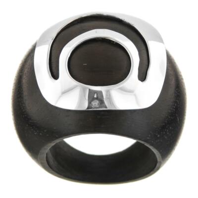 Dark Wood 925 Sterling Silver Contrasted Ring