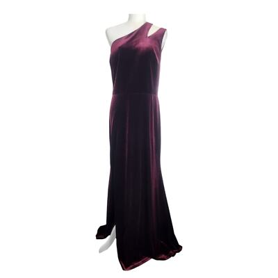 DB Studio Velvet One Shoulder Wine Maxi Gown Side Slit Size 16 David's  Bridal