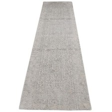 2'5" x 10' White Wool and Silk Fine Jacquard Hand Loomed Runner Rug R87263
