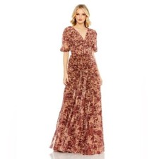 Mac Duggal A8013 Mesh V Neck Floral Autumn Gown Ruffle-  6