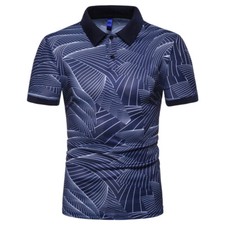 ZONBAILON Men's Versatile Wave Print Business Travel Short Sleeve Polo Shirt
