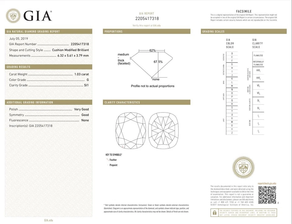 GIA Certified Antique Cut Cushion Brilliant 1.03 CT Natural Diamond  G SI1 - Image 2 of 2