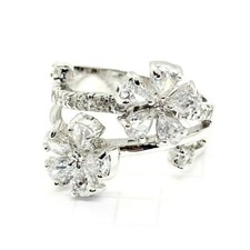  SIZE 6,7,8 WINTER FLOWERS RING CZ Stones Double Flowers .925 STERLING SILVER