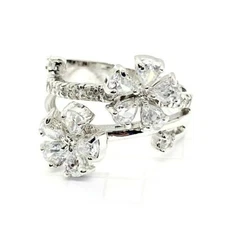 (SIZE 6,7,8) WINTER FLOWERS RING CZ Stones Double Flowers .925 STERLING SILVER