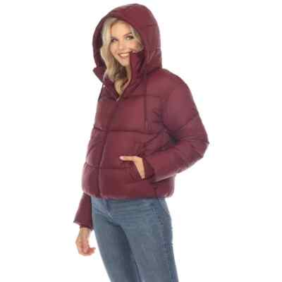 White Mark Womens Full Front Zip Hooded Bomber Puffer Jacket