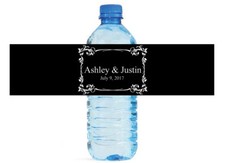 100 Elegant Black Fancy White Frame Wedding Anniversary Water Bottle labels