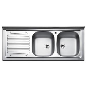 Lavello appoggio cucina in acciaio inox 120 cm 2 bocche gocciolatoio ... Lavabo in acciaio inox