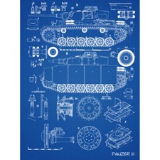 Panzer III 3 German Medium Tank Blueprint Plan Canvas Wall Art Print Poster