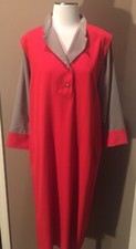 Vintage 1980s Louis Feraud Germany Luxe Shirt Dress 42 L Red  Tan W Pockets