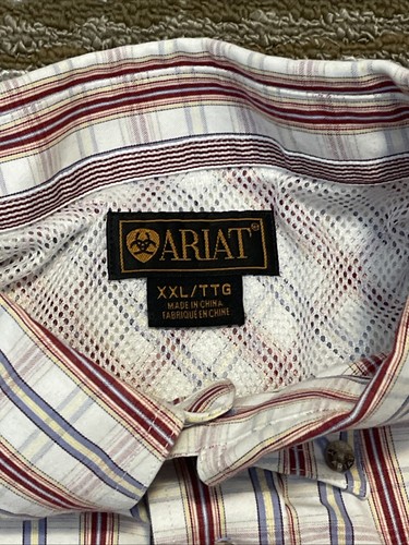 ARIAT Western Hemd Herren XXL 2XL weiß rot kariert langarm belüftet Achseln Rodeo - Bild 3 von 19