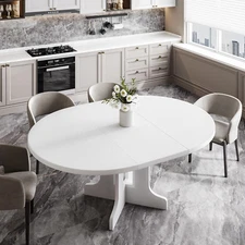 59" round Extendable Dining Room Table for 6, Modern Oval Kitchen Table with Hea