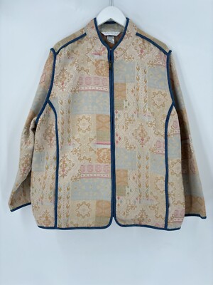 Napa Valley Blues Jacket Womens 2X Beige Full Zip Tapestry Classic Casual Canvas