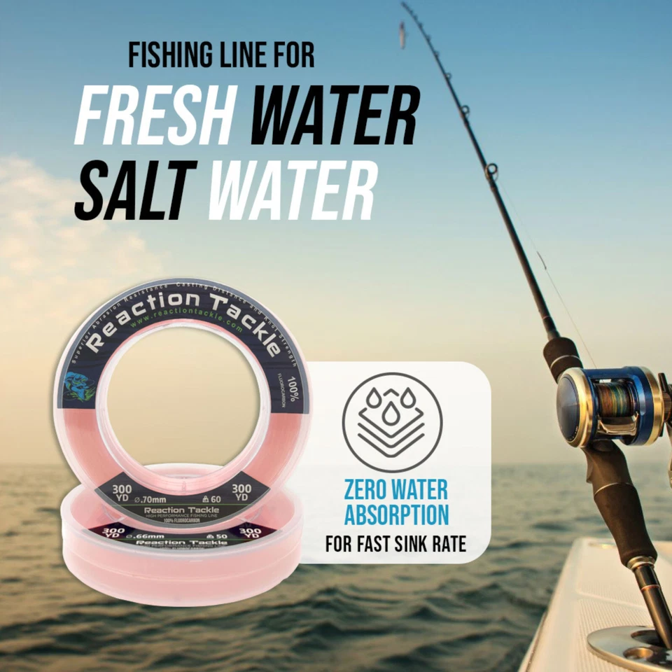 Línea de pesca Reaction Tackle 100 % puro fluorocarbono colores rosa o claro Foto 4 de 4