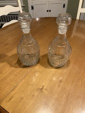 Set Of Two Vintage Clear Glass Decanter With Stopper 10” Tall