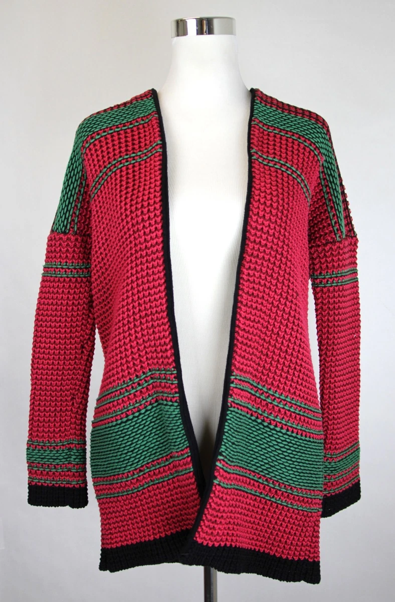 480 Maje Hot Pink Burgendy Green Cardigan Jacket w Black Detail