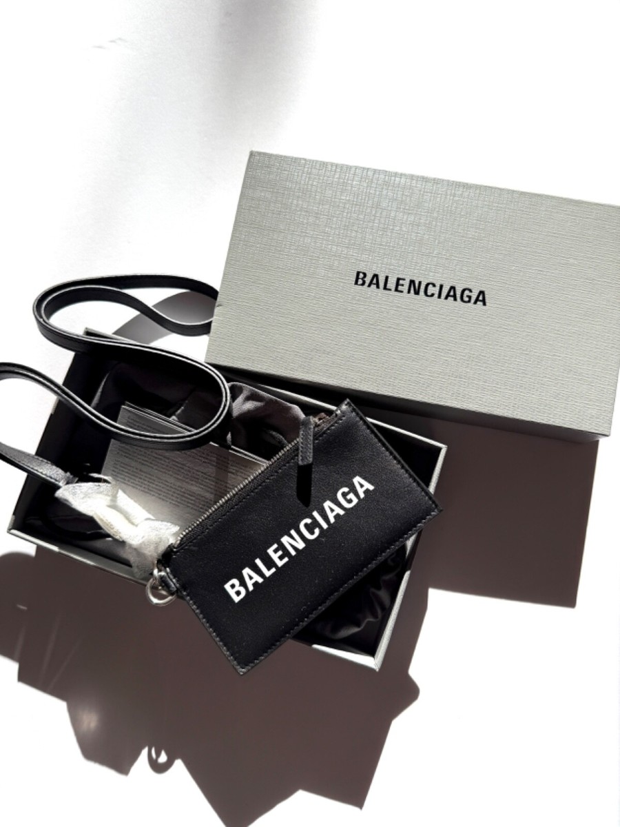 ★人気★ Balenciaga Cash Keyring Card Case Black Silver Balenciaga Cash Card Case On Keychain Balenciaga