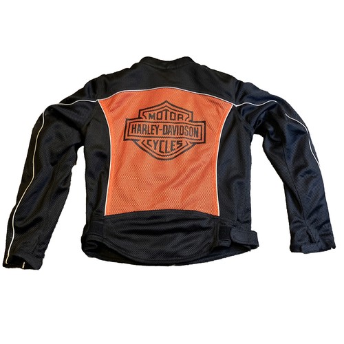 Harley Davidson women's jacket S black/orange mesh reflective armor pockets EUC - Picture 8 of 9