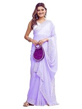 Women Georgette Embroidery Saree with Original Mirror Work Satin Blouse Piece