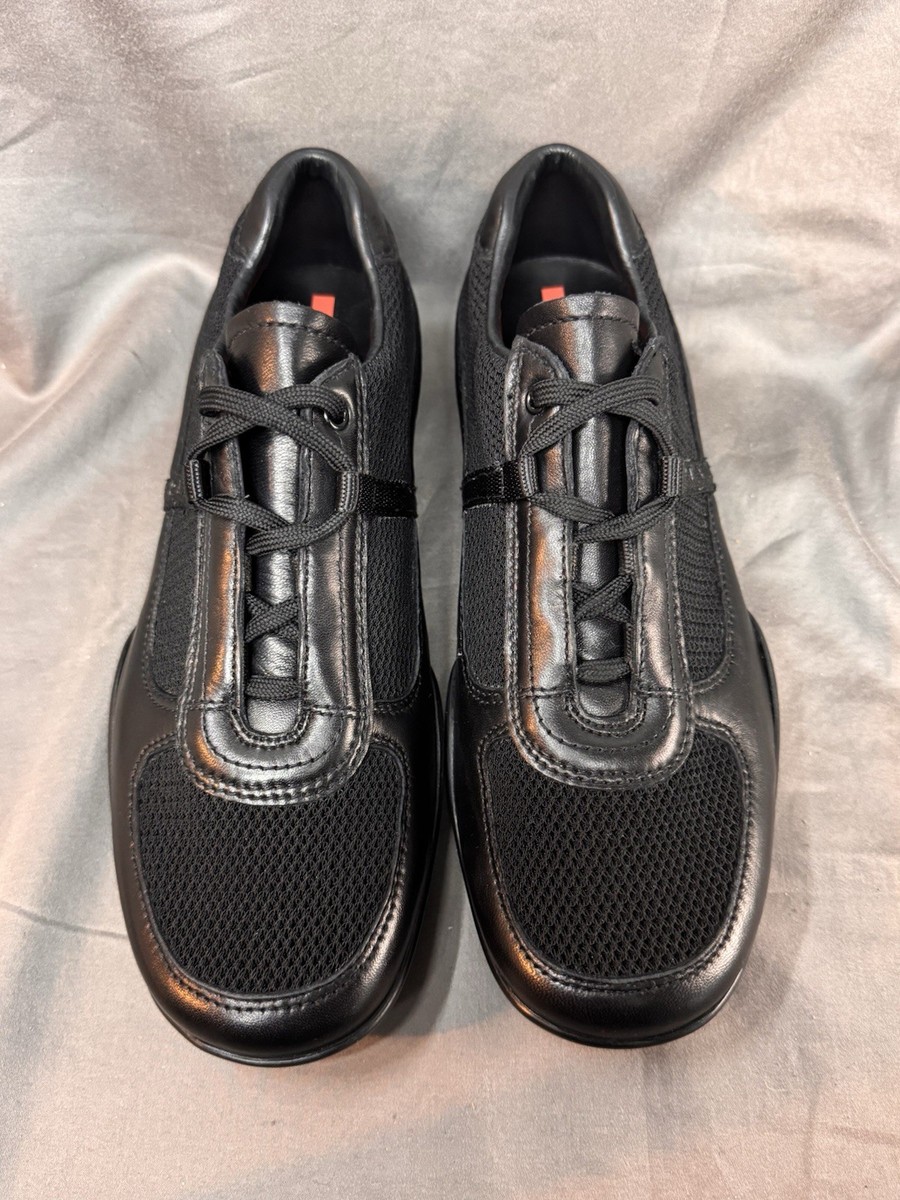 Prada Sport Linea Rossa Black Mesh Leather Sneaker Men's SIZE US 8